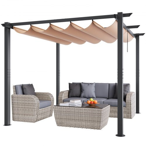 10'x10' (ca. 3 x 3 m) große, einziehbare Pergola mit Sonnendach, Aluminium-Pergola mit einziehbarem Sonnendach, moderne Pergola mit Sonnenschutz für Terrassen, Gärten, Decks und Hinterhöfe (Beige)