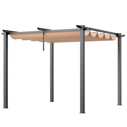 10'x10' (ca. 3 x 3 m) große, einziehbare Pergola mit Sonnendach, Aluminium-Pergola mit einziehbarem Sonnendach, moderne Pergola mit Sonnenschutz für Terrassen, Gärten, Decks und Hinterhöfe (Beige)