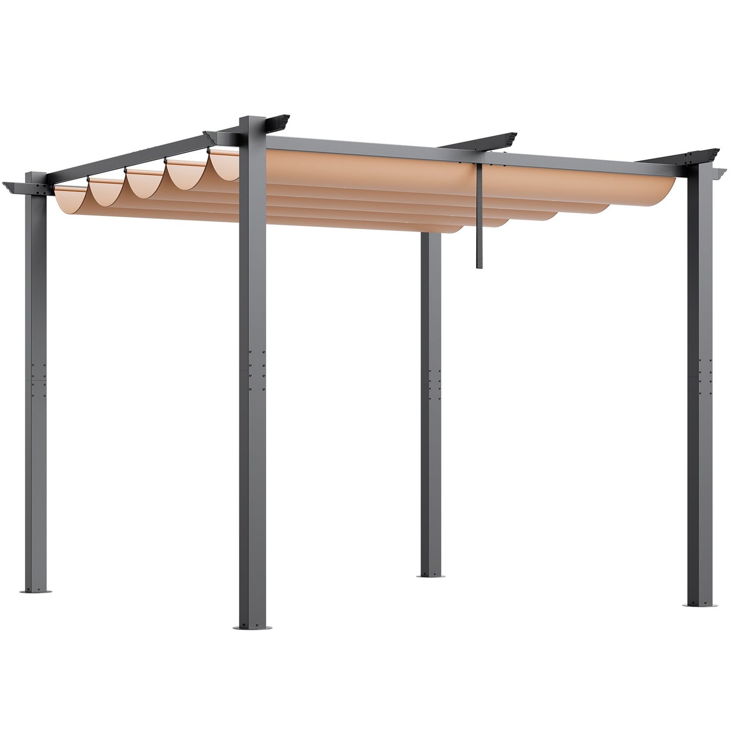 10'x10' (ca. 3 x 3 m) große, einziehbare Pergola mit Sonnendach, Aluminium-Pergola mit einziehbarem Sonnendach, moderne Pergola mit Sonnenschutz für Terrassen, Gärten, Decks und Hinterhöfe (Beige)