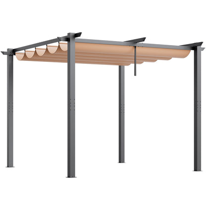 10'x10' (ca. 3 x 3 m) große, einziehbare Pergola mit Sonnendach, Aluminium-Pergola mit einziehbarem Sonnendach, moderne Pergola mit Sonnenschutz für Terrassen, Gärten, Decks und Hinterhöfe (Beige)