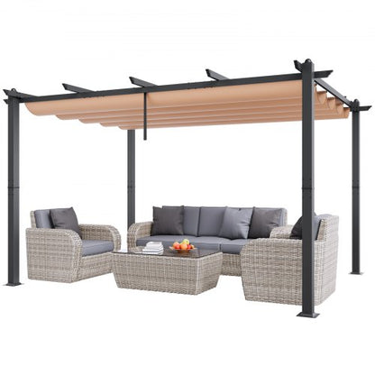10'x13' (ca. 3 x 4 m) große, einziehbare Pergola mit Sonnendach, Aluminium-Pergola mit einziehbarem Sonnendach, moderne Pergola mit Sonnenschutz für Terrassen, Gärten, Decks und Hinterhöfe (Beige)