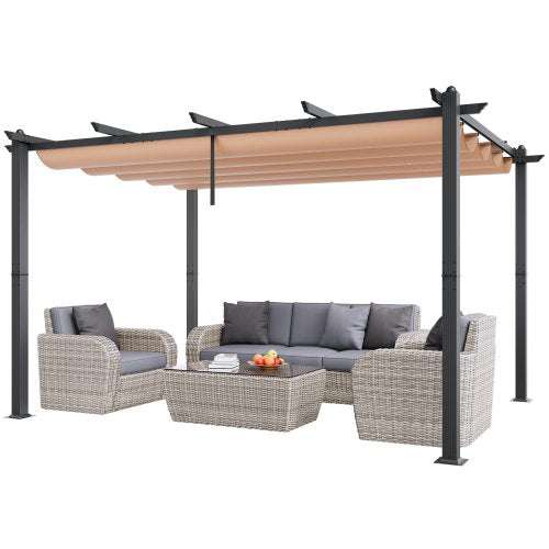 10'x13' (ca. 3 x 4 m) große, einziehbare Pergola mit Sonnendach, Aluminium-Pergola mit einziehbarem Sonnendach, moderne Pergola mit Sonnenschutz für Terrassen, Gärten, Decks und Hinterhöfe (Beige)