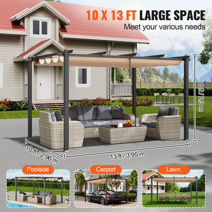 10'x13' (ca. 3 x 4 m) große, einziehbare Pergola mit Sonnendach, Aluminium-Pergola mit einziehbarem Sonnendach, moderne Pergola mit Sonnenschutz für Terrassen, Gärten, Decks und Hinterhöfe (Beige)