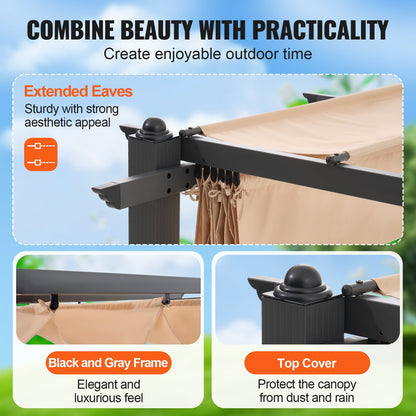 10'x13' (ca. 3 x 4 m) große, einziehbare Pergola mit Sonnendach, Aluminium-Pergola mit einziehbarem Sonnendach, moderne Pergola mit Sonnenschutz für Terrassen, Gärten, Decks und Hinterhöfe (Beige)