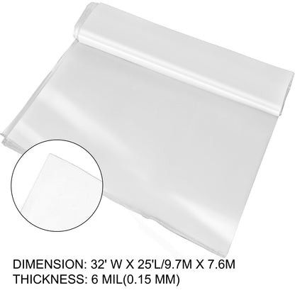 Greenhouse Film 32 x 25 ft, Greenhouse Polyethylene Film 6 Mil Thickness, Greenhouse Plastic Greenhouse Clear Plastic Film UV Resistant, Polyethylene Film Keep Warming, Superior Strength