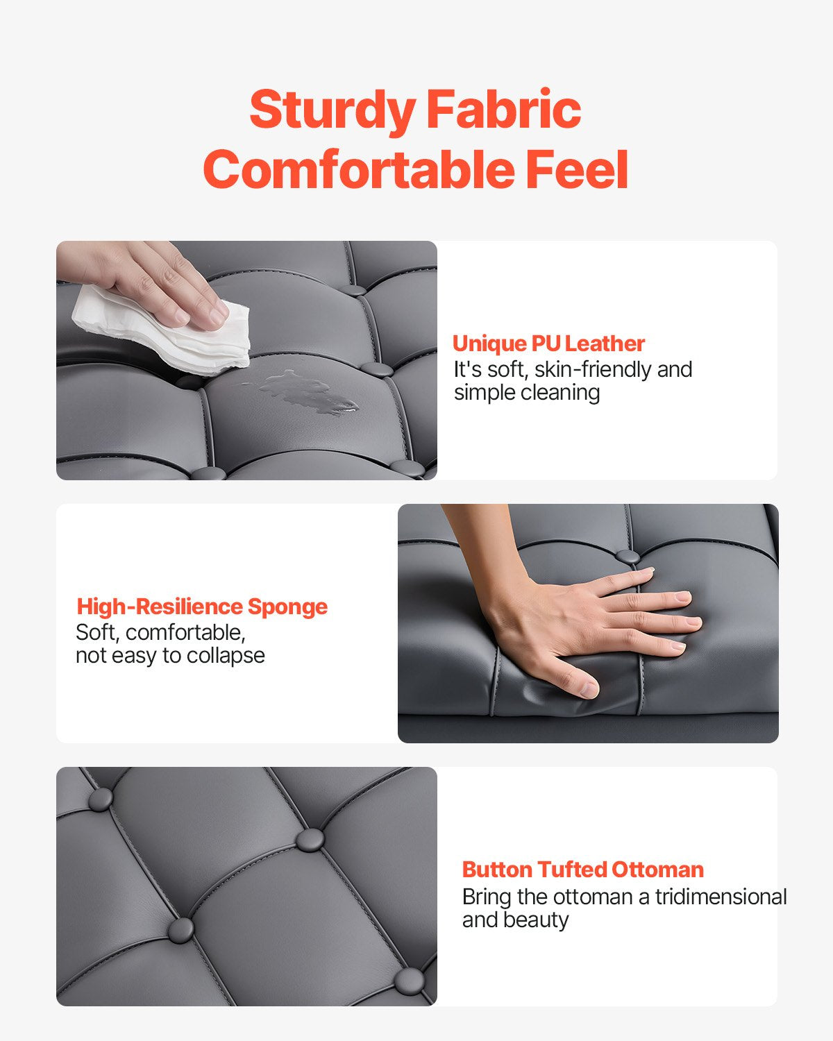 80 cm Square Leather Ottoman with Storage, Upholstered Tufted Button Coffee Table Ottoman with Lift-Top & Flip Design, PU Leather High-Density Sponge for Living Room, Bedroom, Dorm, Grey