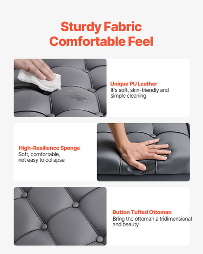 80 cm Square Leather Ottoman with Storage, Upholstered Tufted Button Coffee Table Ottoman with Lift-Top & Flip Design, PU Leather High-Density Sponge for Living Room, Bedroom, Dorm, Grey