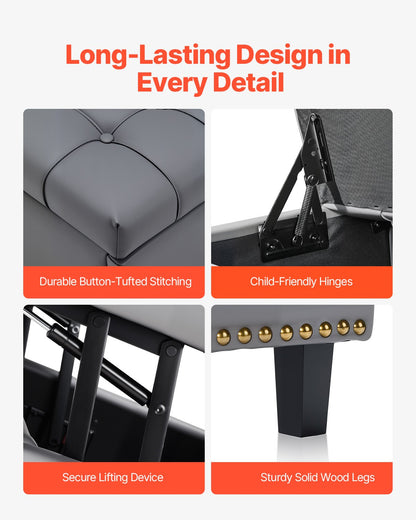 80 cm Square Leather Ottoman with Storage, Upholstered Tufted Button Coffee Table Ottoman with Lift-Top & Flip Design, PU Leather High-Density Sponge for Living Room, Bedroom, Dorm, Grey