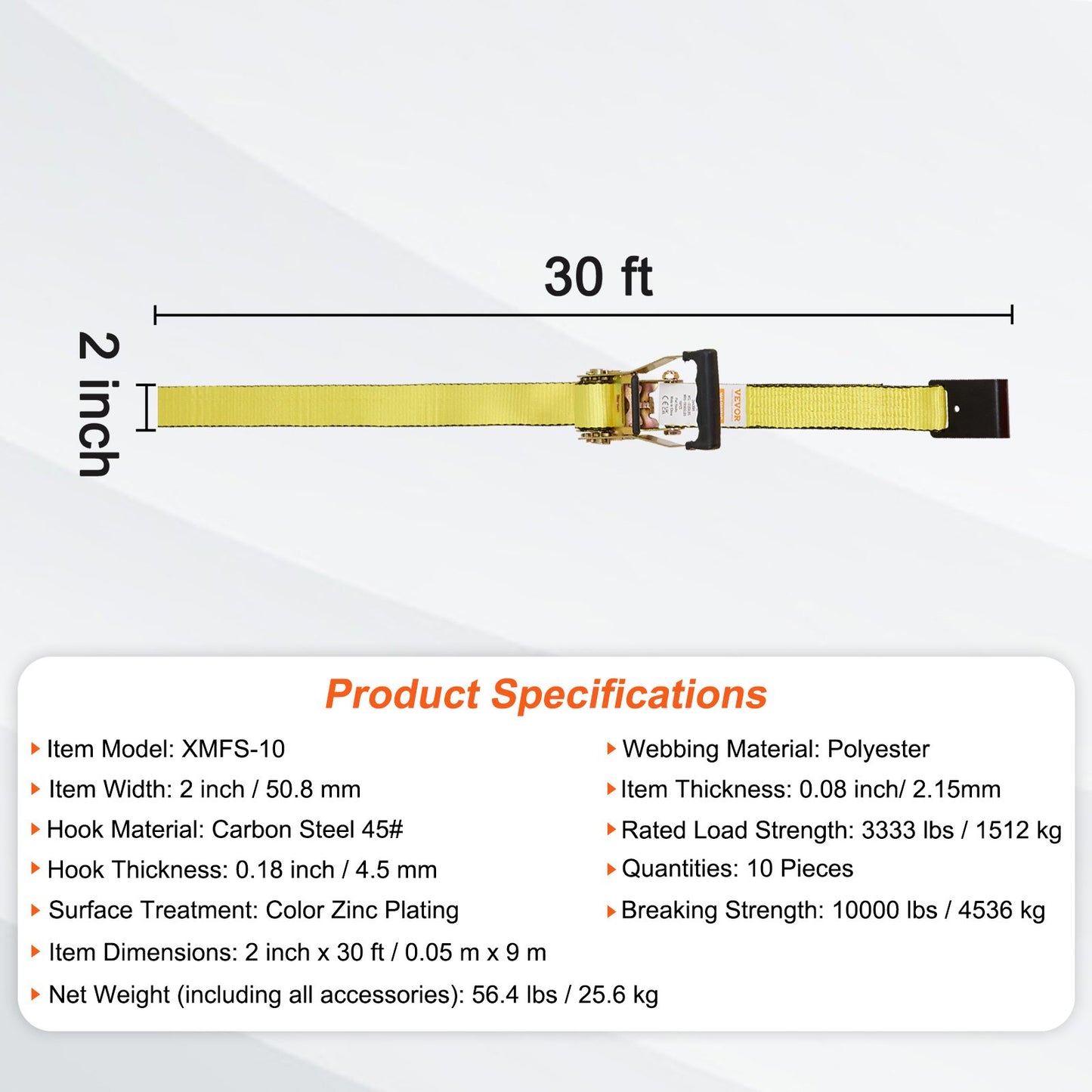 Ratschen-Spanngurte (10er-Pack), 10.000 lb Bruchlast, Endlosratsche mit 10 hochwertigen 2" x 30' Spanngurten, robust, mit Federbeschlägen für den Transport und die Sicherung von Ladung, Haushaltsgeräten und Motorrädern