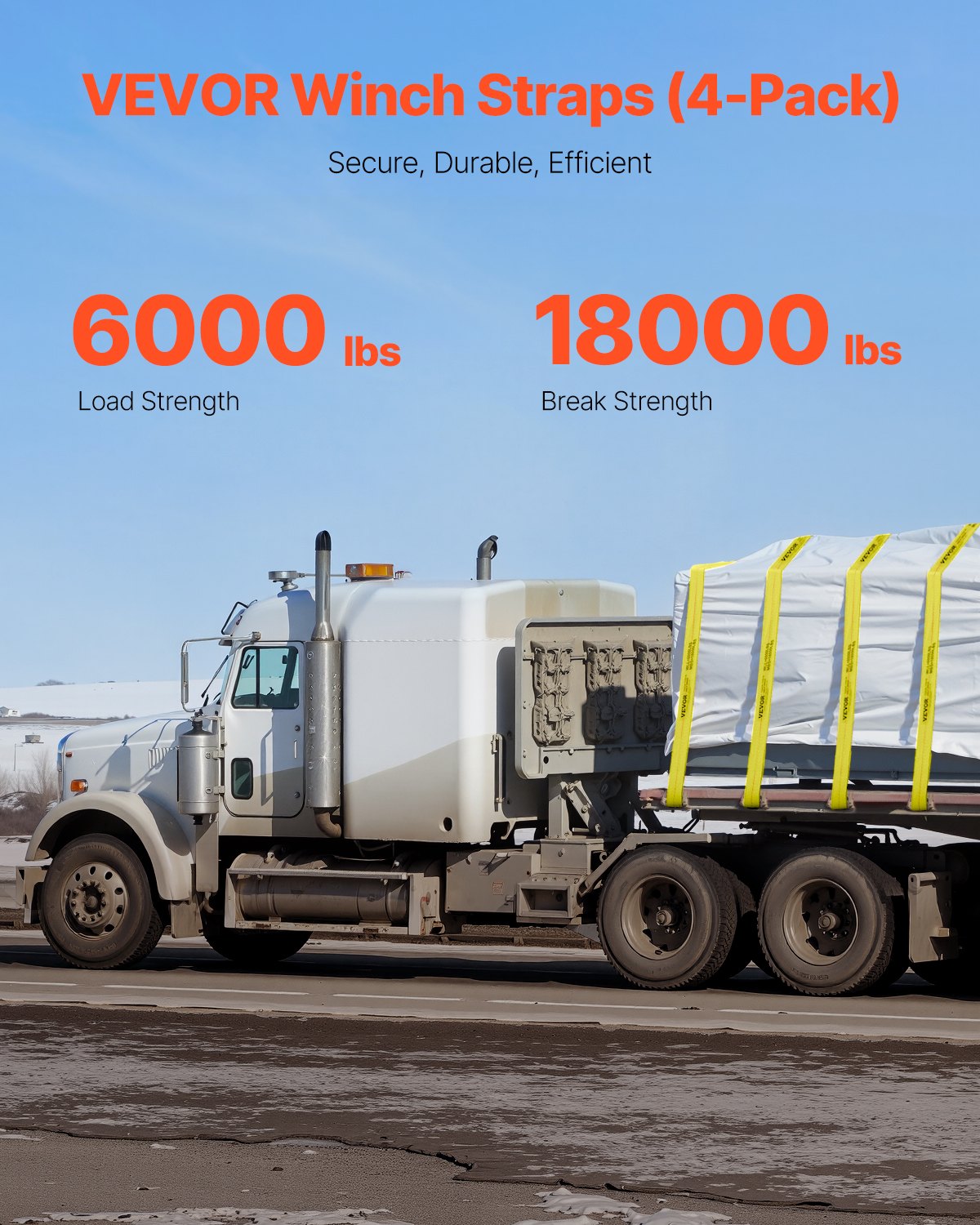 Spanngurte, 4" x 30', 6000 lbs Tragfähigkeit, 18000 lbs Bruchfestigkeit, LKW-Spanngurte mit Flachhaken, Ladungssicherung für Pritschenwagen, Anhänger, Landwirtschaft, Rettungsdienste, Baumschutz, Gelb (4er-Pack)