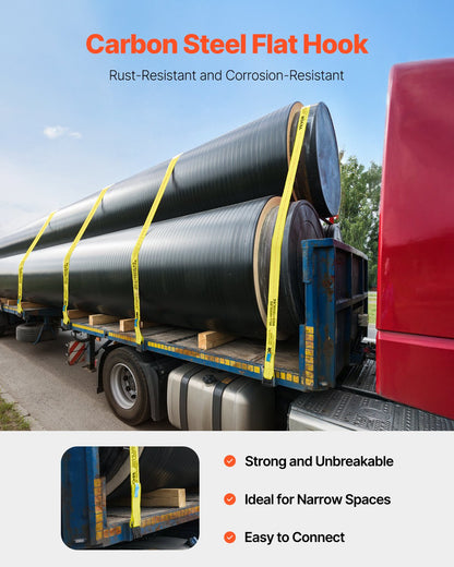 Spanngurte, 4" x 30', 6000 lbs Tragfähigkeit, 18000 lbs Bruchfestigkeit, LKW-Spanngurte mit Flachhaken, Ladungssicherung für Pritschenwagen, Anhänger, Landwirtschaft, Rettungsdienste, Baumschutz, Gelb (4er-Pack)