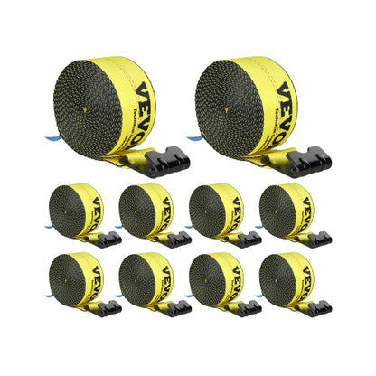 Spanngurte, 4" x 30', 6000 lbs Tragfähigkeit, 18000 lbs Bruchfestigkeit, LKW-Spanngurte mit Flachhaken, Ladungssicherung für Pritschenwagen, Anhänger, Landwirtschaft, Rettungsdienste, Baumschutz, Gelb (10er-Pack)