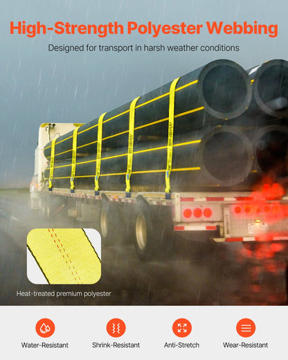 Spanngurte, 4" x 30', 6000 lbs Tragfähigkeit, 18000 lbs Bruchfestigkeit, LKW-Spanngurte mit Flachhaken, Ladungssicherung für Pritschenwagen, Anhänger, Landwirtschaft, Rettungsdienste, Baumschutz, Gelb (10er-Pack)