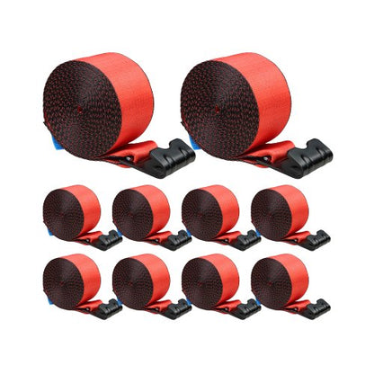 Spanngurte, 4" x 30', 6000 lbs Tragfähigkeit, 18000 lbs Bruchlast, LKW-Spanngurte mit Flachhaken, Ladungssicherung für Pritschenwagen, Anhänger, Landwirtschaft, Rettungsdienste, Baumschutz, Rot (10er-Pack)