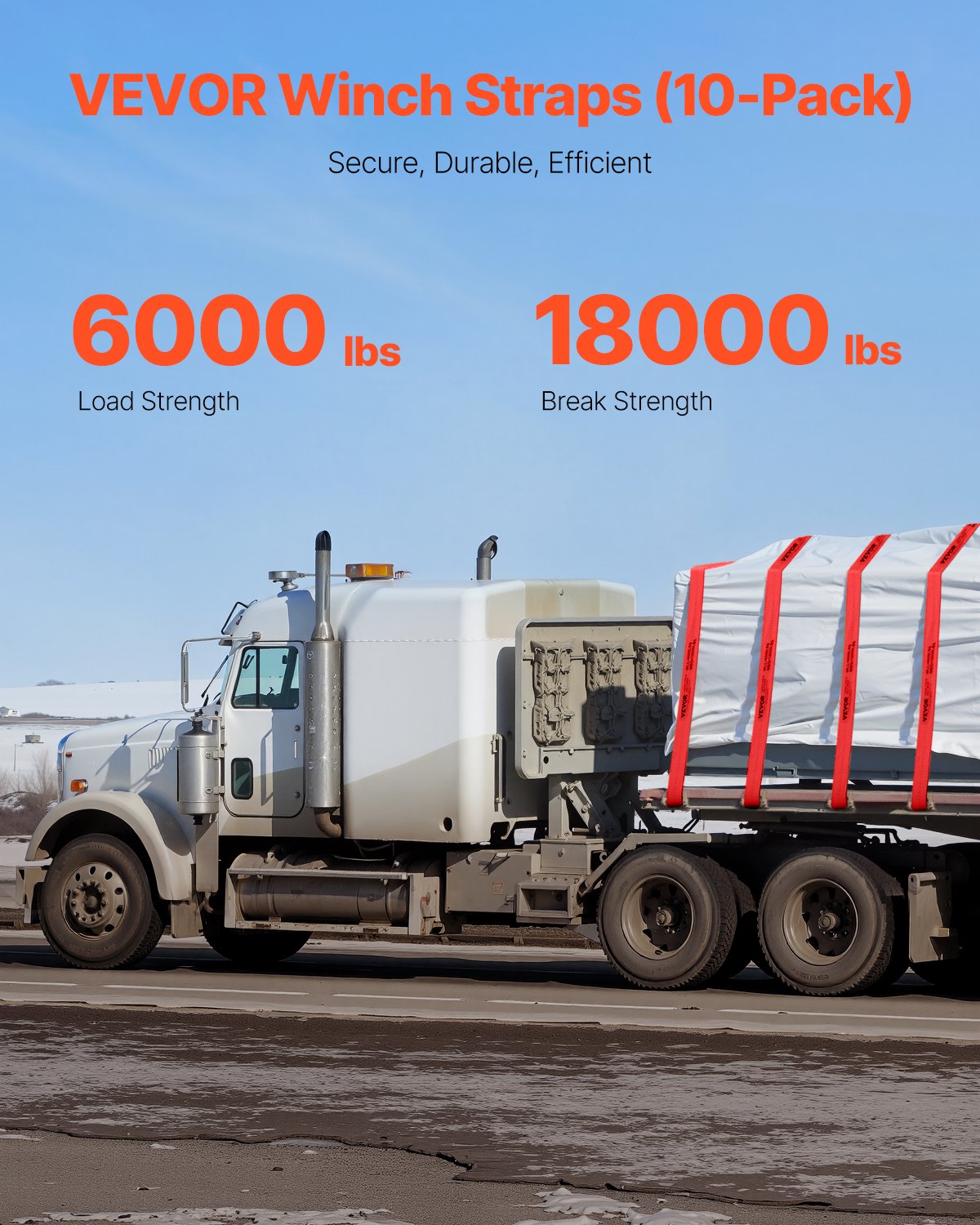 Spanngurte, 4" x 30', 6000 lbs Tragfähigkeit, 18000 lbs Bruchlast, LKW-Spanngurte mit Flachhaken, Ladungssicherung für Pritschenwagen, Anhänger, Landwirtschaft, Rettungsdienste, Baumschutz, Rot (10er-Pack)