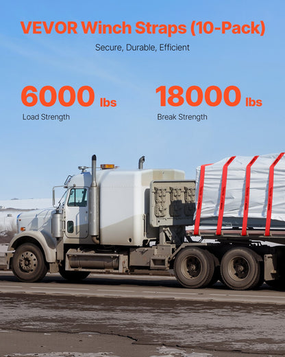 Spanngurte, 4" x 30', 6000 lbs Tragfähigkeit, 18000 lbs Bruchlast, LKW-Spanngurte mit Flachhaken, Ladungssicherung für Pritschenwagen, Anhänger, Landwirtschaft, Rettungsdienste, Baumschutz, Rot (10er-Pack)