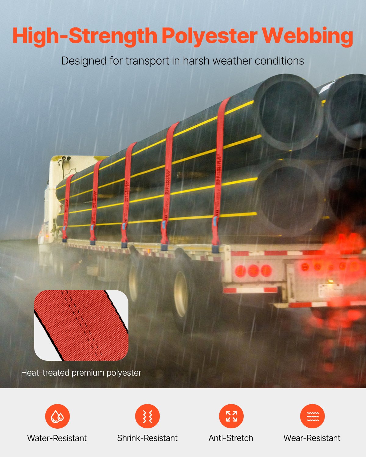 Spanngurte, 4" x 30', 6000 lbs Tragfähigkeit, 18000 lbs Bruchlast, LKW-Spanngurte mit Flachhaken, Ladungssicherung für Pritschenwagen, Anhänger, Landwirtschaft, Rettungsdienste, Baumschutz, Rot (10er-Pack)