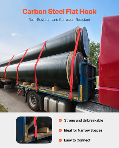 Spanngurte, 4" x 30', 6000 lbs Tragfähigkeit, 18000 lbs Bruchlast, LKW-Spanngurte mit Flachhaken, Ladungssicherung für Pritschenwagen, Anhänger, Landwirtschaft, Rettungsdienste, Baumschutz, Rot (10er-Pack)