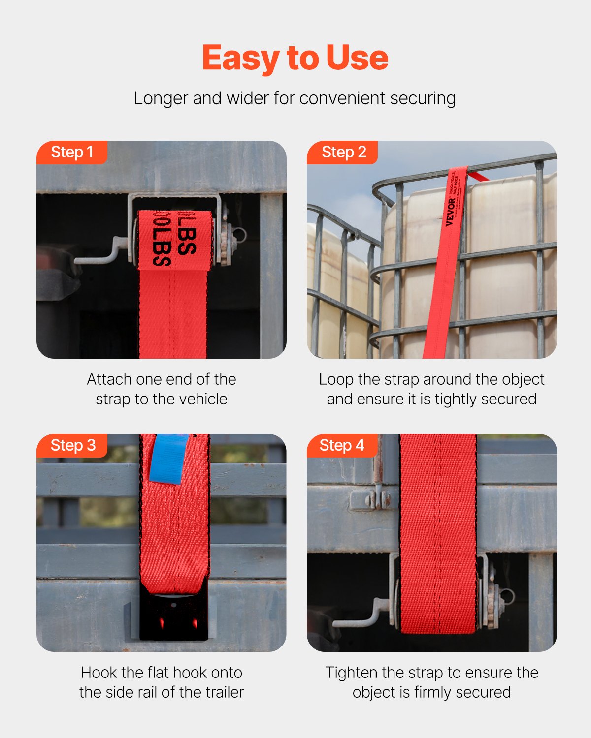 Spanngurte, 4" x 30', 6000 lbs Tragfähigkeit, 18000 lbs Bruchlast, LKW-Spanngurte mit Flachhaken, Ladungssicherung für Pritschenwagen, Anhänger, Landwirtschaft, Rettungsdienste, Baumschutz, Rot (10er-Pack)