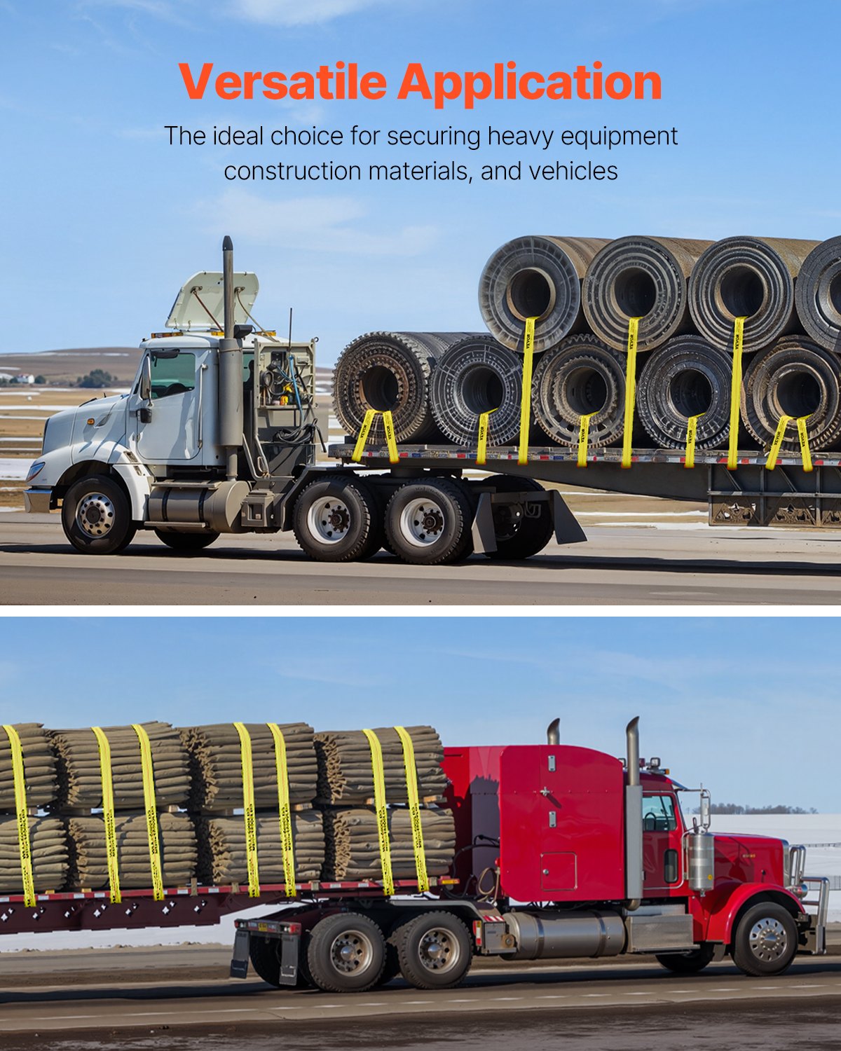 Spanngurte, 4" x 40', 6000 lbs Tragfähigkeit, 18000 lbs Bruchfestigkeit, LKW-Spanngurte mit Flachhaken, Ladungssicherung für Pritschenwagen, Anhänger, Landwirtschaft, Rettungsdienste, Baumschutz, Gelb (10er-Pack)