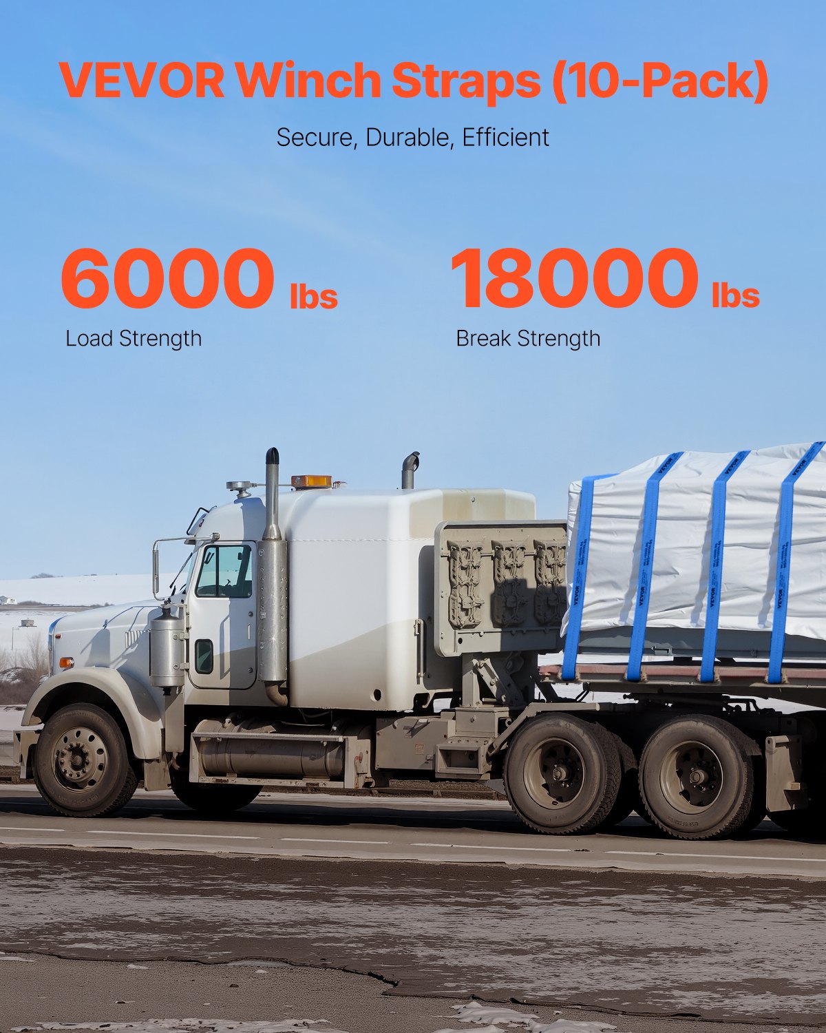 Spanngurte, 4" x 30', 6000 lbs Tragfähigkeit, 18000 lbs Bruchlast, LKW-Spanngurte mit Flachhaken, Ladungssicherung für Pritschenwagen, Anhänger, Landwirtschaft, Rettungsdienste, Baumschutz, Blau (10er-Pack)