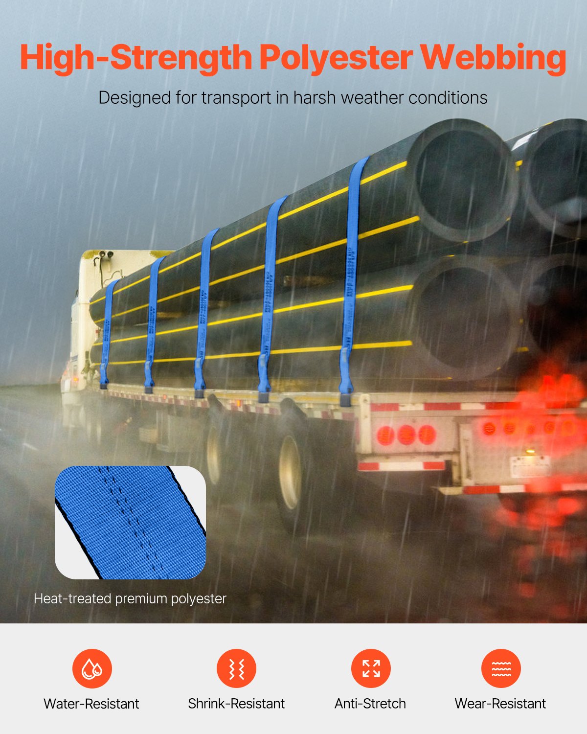 Spanngurte, 4" x 30', 6000 lbs Tragfähigkeit, 18000 lbs Bruchlast, LKW-Spanngurte mit Flachhaken, Ladungssicherung für Pritschenwagen, Anhänger, Landwirtschaft, Rettungsdienste, Baumschutz, Blau (10er-Pack)