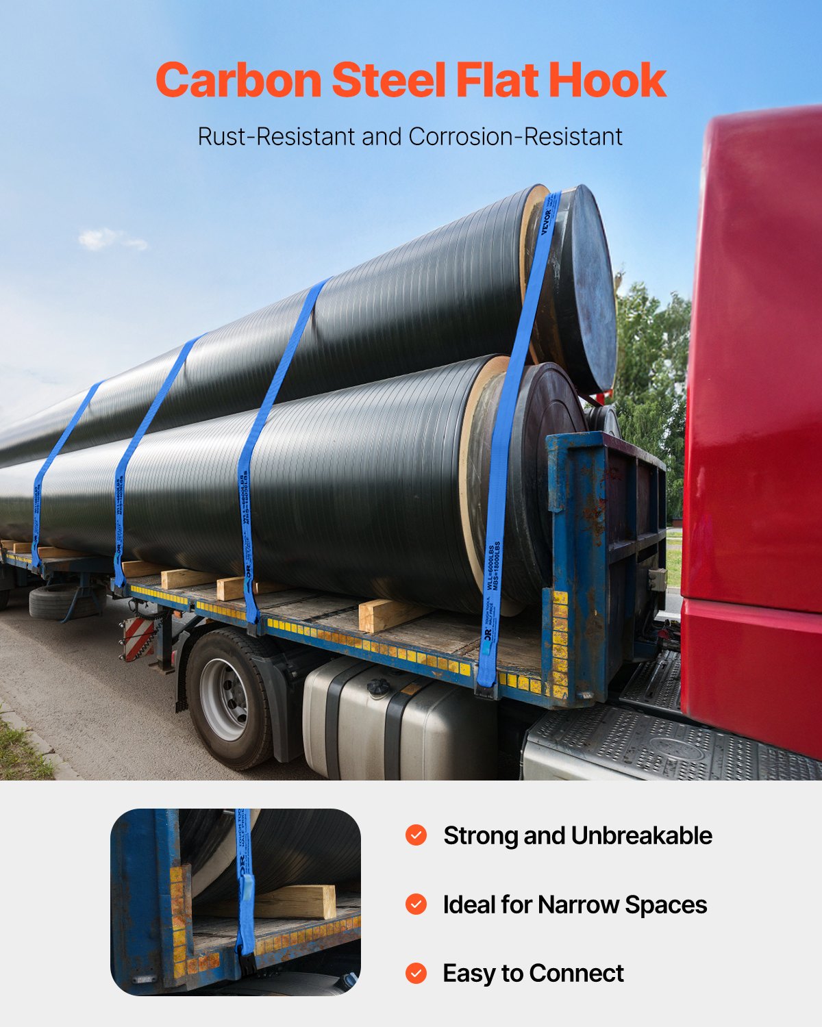 Spanngurte, 4" x 30', 6000 lbs Tragfähigkeit, 18000 lbs Bruchlast, LKW-Spanngurte mit Flachhaken, Ladungssicherung für Pritschenwagen, Anhänger, Landwirtschaft, Rettungsdienste, Baumschutz, Blau (10er-Pack)