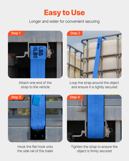 Spanngurte, 4" x 30', 6000 lbs Tragfähigkeit, 18000 lbs Bruchlast, LKW-Spanngurte mit Flachhaken, Ladungssicherung für Pritschenwagen, Anhänger, Landwirtschaft, Rettungsdienste, Baumschutz, Blau (10er-Pack)