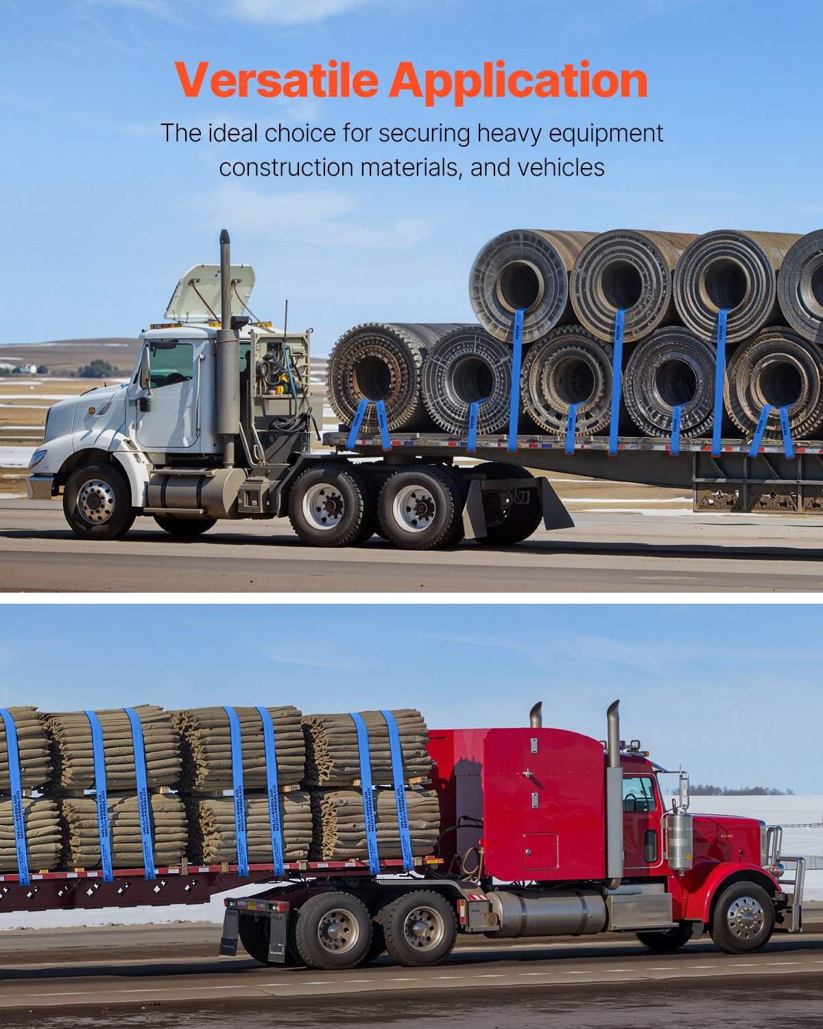 Spanngurte, 4" x 30', 6000 lbs Tragfähigkeit, 18000 lbs Bruchlast, LKW-Spanngurte mit Flachhaken, Ladungssicherung für Pritschenwagen, Anhänger, Landwirtschaft, Rettungsdienste, Baumschutz, Blau (10er-Pack)