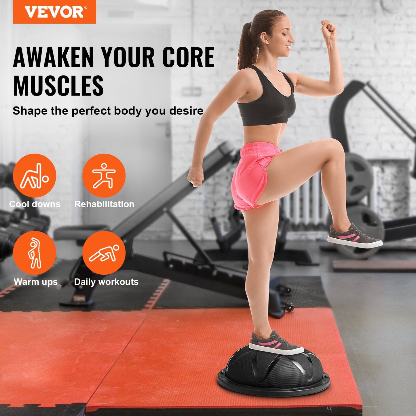 Half Exercise Ball Trainer, 23 inch Balance Ball Trainer, 660 lbs Capacity Stability Ball, Yoga Ball with Resistance Bands and Pump, Strength Fitness Ball for Home Gym, Full Body Workouts, Black