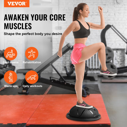 Half Exercise Ball Trainer, 23 inch Balance Ball Trainer, 660 lbs Capacity Stability Ball, Yoga Ball with Resistance Bands and Pump, Strength Fitness Ball for Home Gym, Full Body Workouts, Black