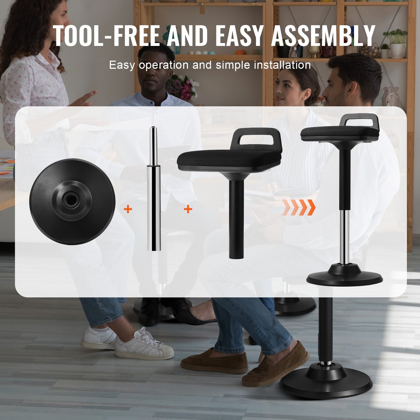 Active Chair with Handle, Height-Adjustable (24.6-34.4") Wobble Chair Made of Elastic Fabric & 45 mm Foam, Ideal for Schools, Office and Home, 8° Tilt Angle, Age 12-18, Black