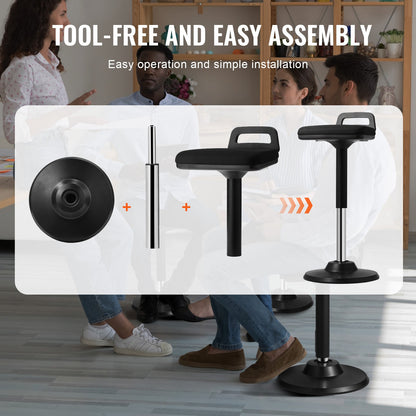 Active Chair with Handle, Height-Adjustable (24.6-34.4") Wobble Chair Made of Elastic Fabric & 45 mm Foam, Ideal for Schools, Office and Home, 8° Tilt Angle, Age 12-18, Black