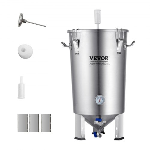 304 Stainless Steel Kettle, 30L Beer Brew Fermentor, Brew Bucket Fermentor for Brewing, Home Brewing Supplies with Base, Kettle Stock Pot Includes Lid, Handle, Valve, Spigot, Thermometer