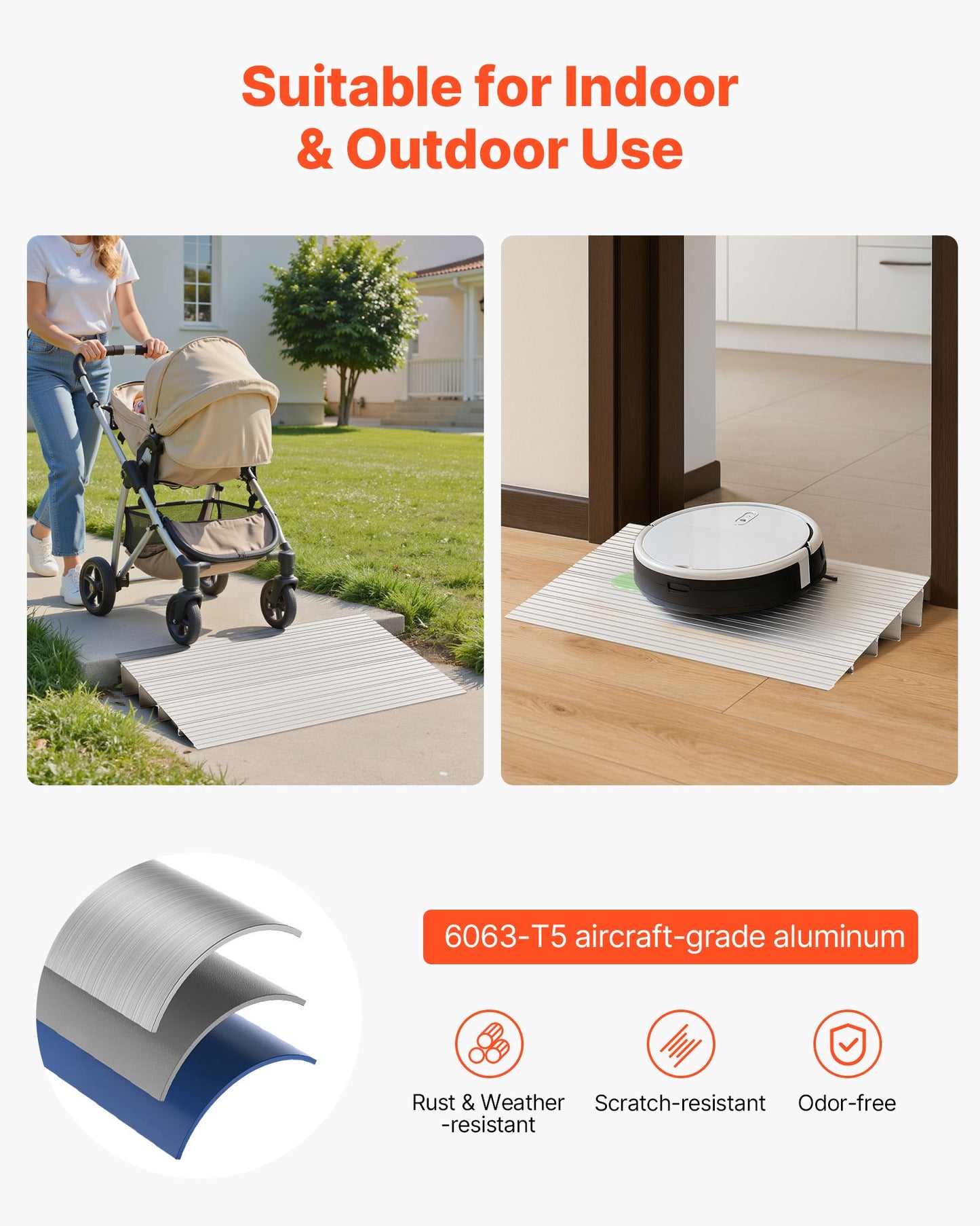 Türschwellenrampe, 115 mm Steigung, Schwellenrampe aus Aluminiumlegierung, Tragfähigkeit 363 kg, Behindertenrampe für den Hausgebrauch, geeignet für Rollstühle, Scooter, Elektrorollstühle, Gehhilfen, Fahrräder und Dreiräder