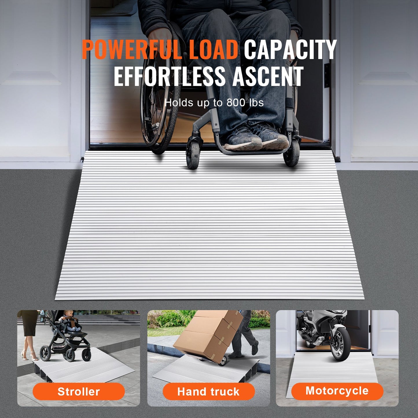 Türschwellenrampe, 12,7 cm Steigung, Tragfähigkeit 363 kg, Türrampe für Rollstühle, Aluminium-Türschwellenrampe für Türöffnungen, verstellbare modulare Türschwellenrampe für Rollstühle, Scooter und Elektrorollstühle