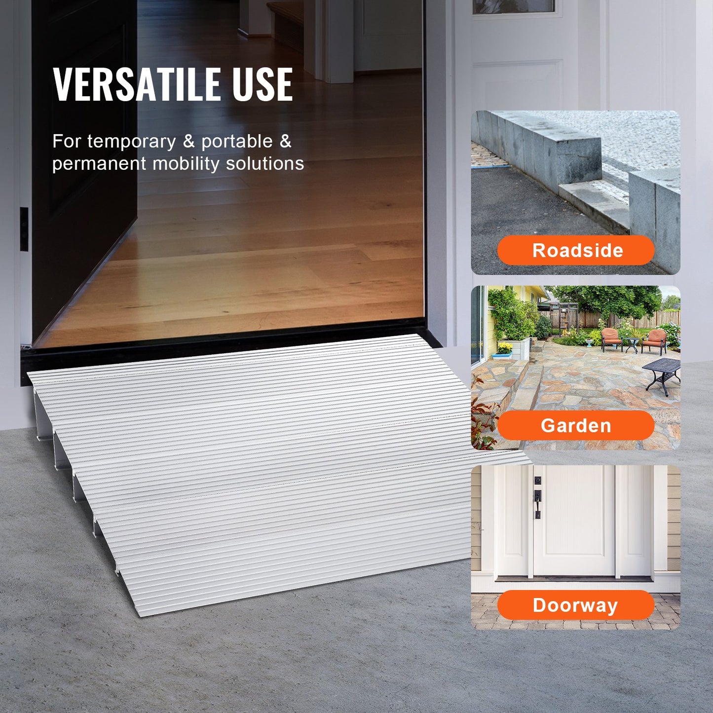 Türschwellenrampe, 12,7 cm Steigung, Tragfähigkeit 363 kg, Türrampe für Rollstühle, Aluminium-Türschwellenrampe für Türöffnungen, verstellbare modulare Türschwellenrampe für Rollstühle, Scooter und Elektrorollstühle