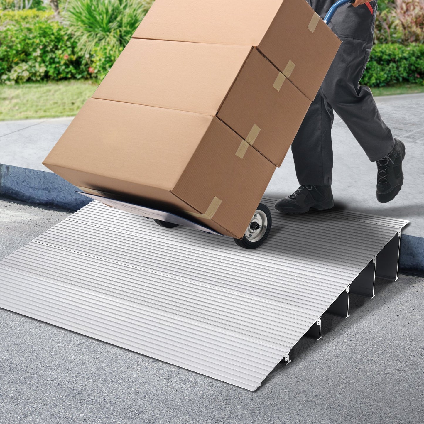 Türschwellenrampe, 12,7 cm Steigung, Tragfähigkeit 363 kg, Türrampe für Rollstühle, Aluminium-Türschwellenrampe für Türöffnungen, verstellbare modulare Türschwellenrampe für Rollstühle, Scooter und Elektrorollstühle