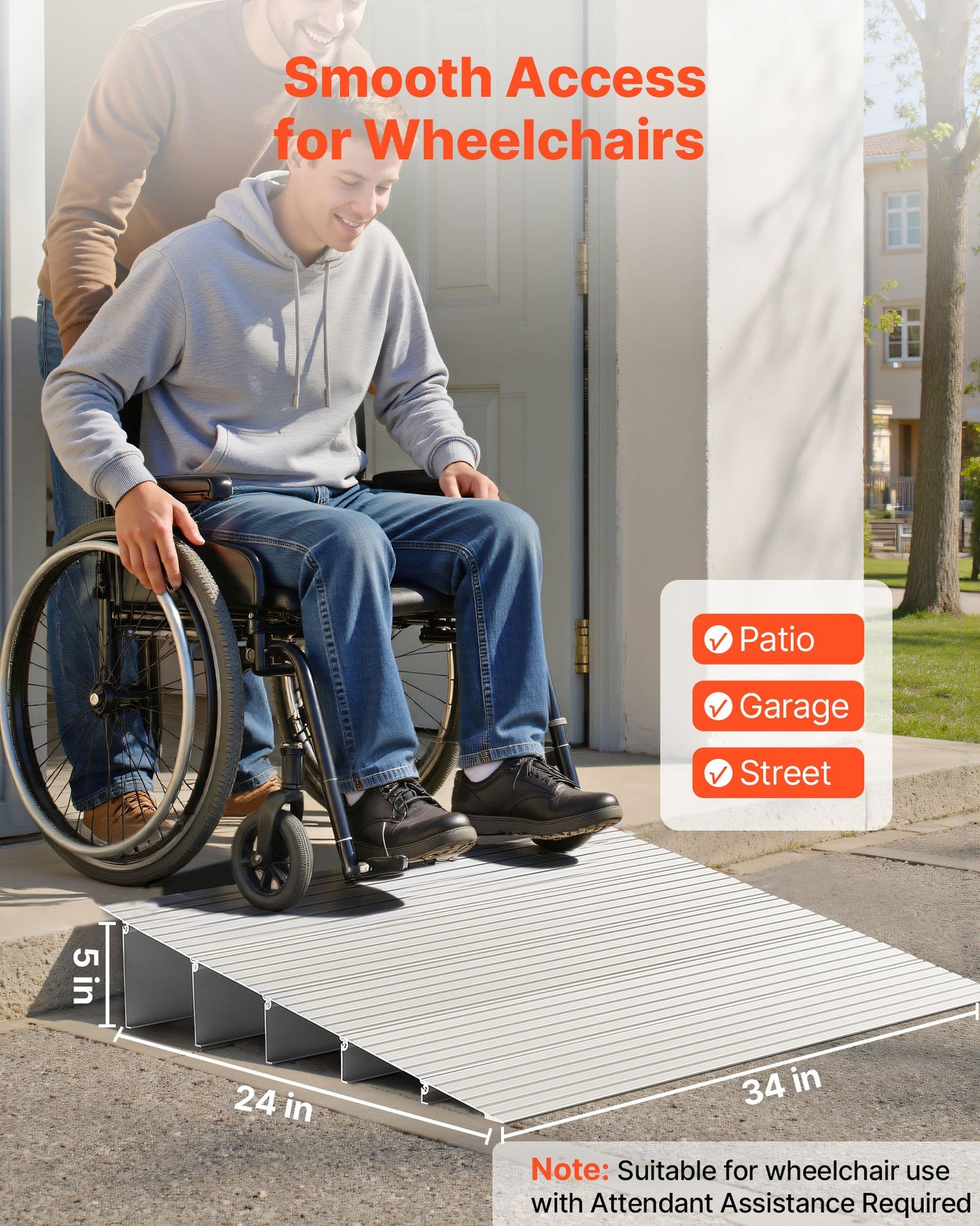 Türschwellenrampe, 138 mm Steigung, Schwellenrampe aus Aluminiumlegierung, Tragfähigkeit 363 kg, Behindertenrampe für den Hausgebrauch, geeignet für Rollstühle, Scooter, Elektrorollstühle, Gehhilfen, Fahrräder und Dreiräder