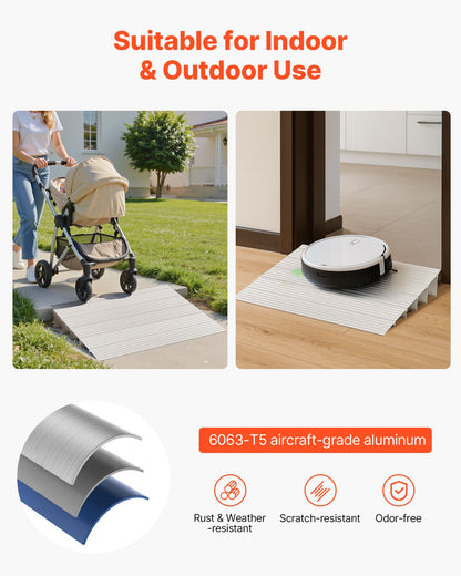 Türschwellenrampe, 138 mm Steigung, Schwellenrampe aus Aluminiumlegierung, Tragfähigkeit 363 kg, Behindertenrampe für den Hausgebrauch, geeignet für Rollstühle, Scooter, Elektrorollstühle, Gehhilfen, Fahrräder und Dreiräder