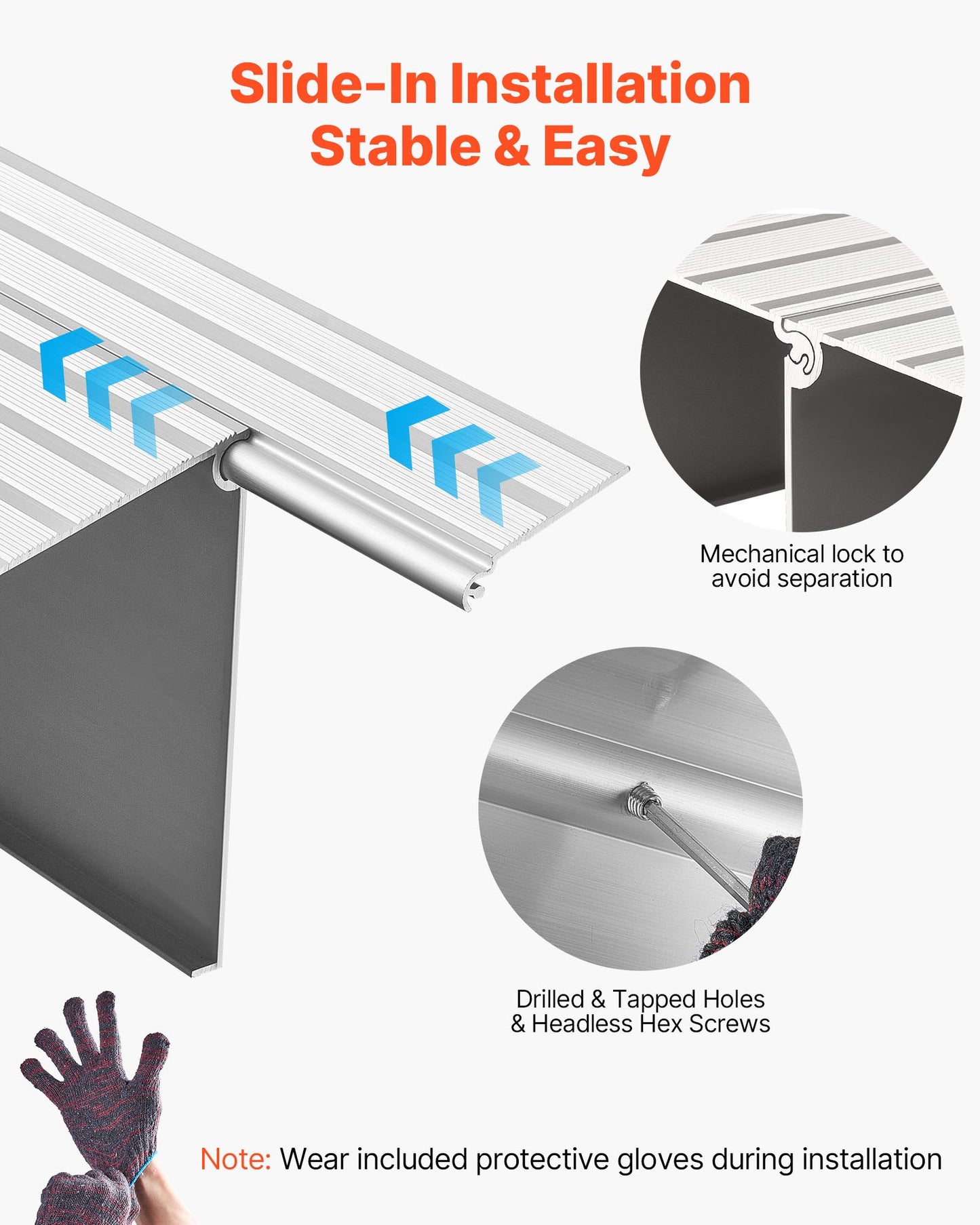 Türschwellenrampe, 138 mm Steigung, Schwellenrampe aus Aluminiumlegierung, Tragfähigkeit 363 kg, Behindertenrampe für den Hausgebrauch, geeignet für Rollstühle, Scooter, Elektrorollstühle, Gehhilfen, Fahrräder und Dreiräder