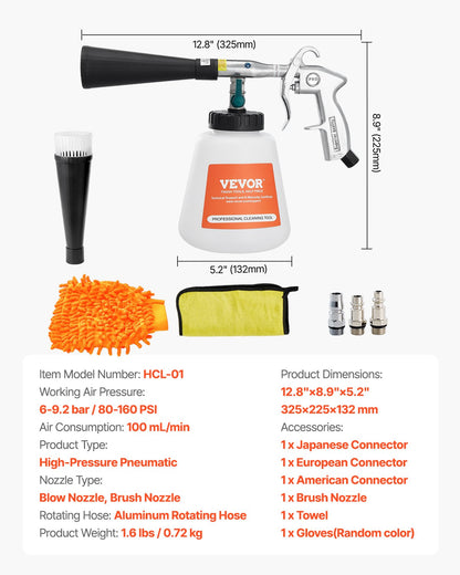 Car Cleaning Gun, 6-9.2 Bar High-Pressure Air Blow Gun with 2 Set Nozzles & 1L Liquid Bottle, Vortex Cleaning Gun, Quickly Blasts Dirt and Dust from Surface, Suitable for 1/4 NPT Air Compressor