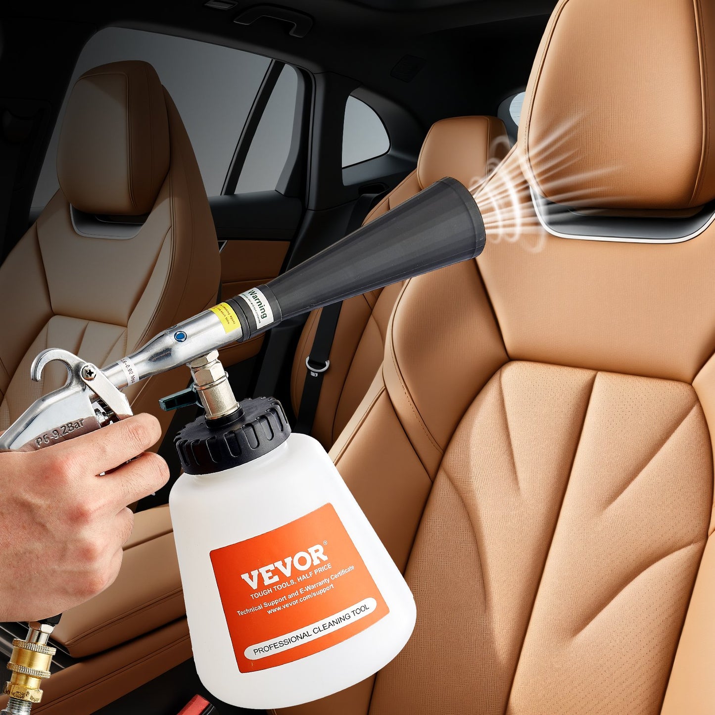 Car Cleaning Gun, 6-9.2 Bar High-Pressure Air Blow Gun with 2 Set Nozzles & 1L Liquid Bottle, Vortex Cleaning Gun, Quickly Blasts Dirt and Dust from Surface, Suitable for 1/4 NPT Air Compressor