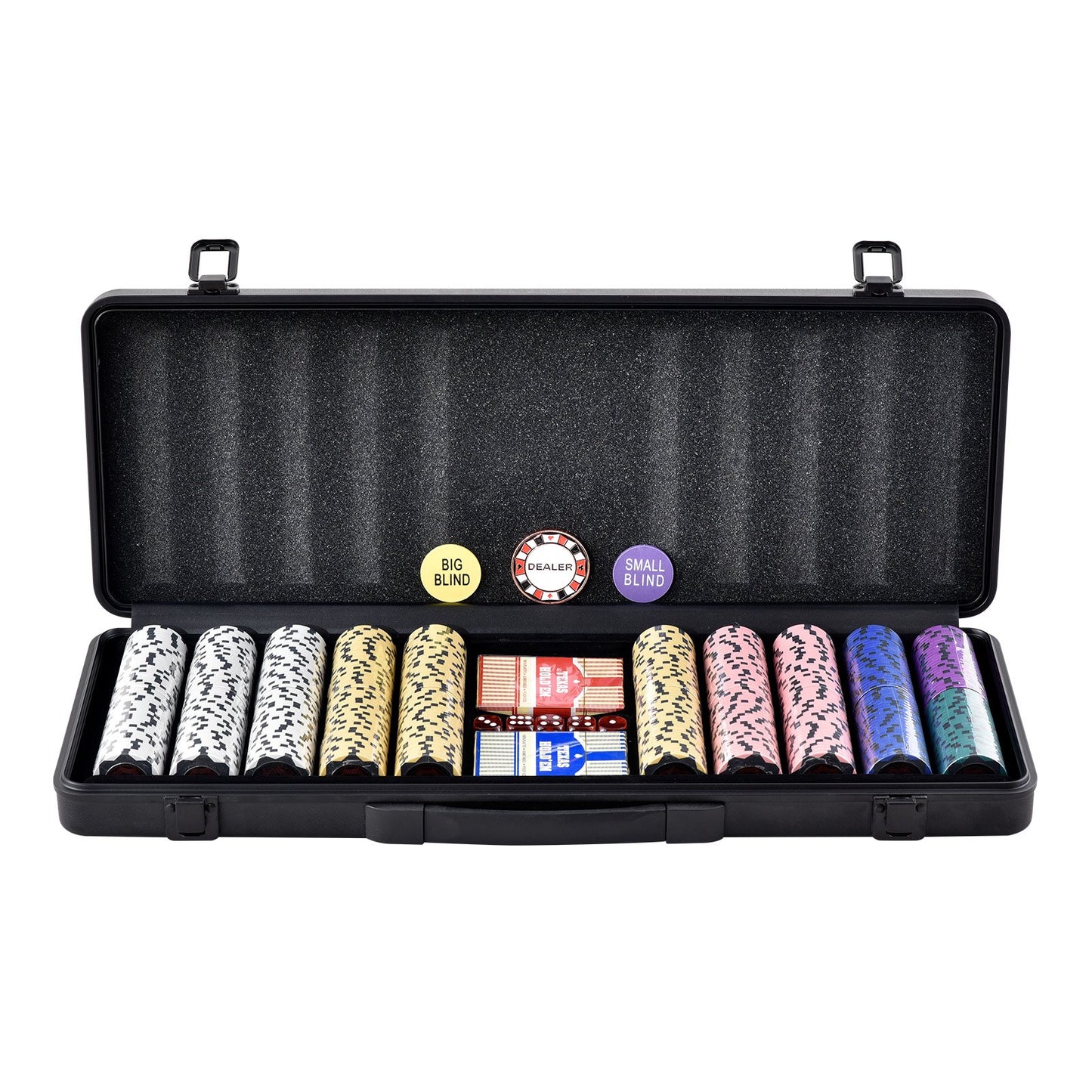 Poker Chip Set, 500-Piece Poker Set, Complete Poker Playing Game Set with Carrying Case, Heavyweight 14 Gram Casino Clay Chips, Cards, Buttons and Dices, for Texas Hold'em, Blackjack, Gambling