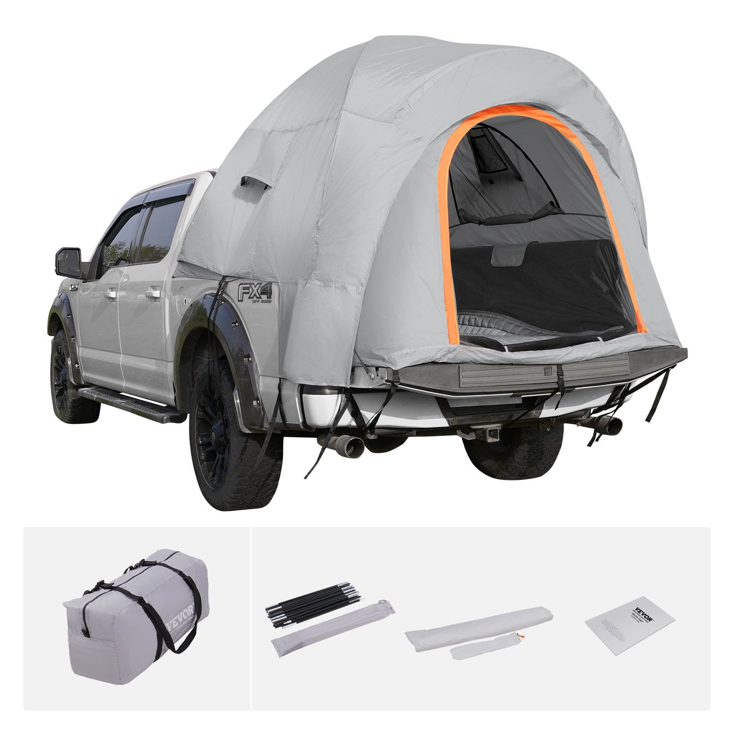 Truck Bed Tent, 5.5'-6' Pickup Truck Tent with Rain Layer and Carry Bag, Waterproof PU2000mm Double Layer Truck Tent for Camping, Accommodate 2-3 Person, for Camping Traveling Outdoor Activities