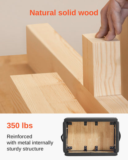 Pilates-Box für Reformer, 25 x 17 x 9 Zoll, Sitzbox für Pilates-Reformer-Übungen, hochwertiges Zubehör aus PU und Holz, verbessert Kraft, Balance und Beweglichkeit, Heim-Fitnessstudio, Schwarz