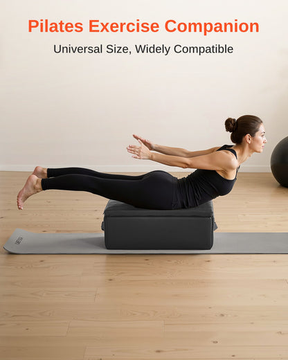 Pilates-Box für Reformer, 25 x 17 x 9 Zoll, Sitzbox für Pilates-Reformer-Übungen, hochwertiges Zubehör aus PU und Holz, verbessert Kraft, Balance und Beweglichkeit, Heim-Fitnessstudio, Schwarz