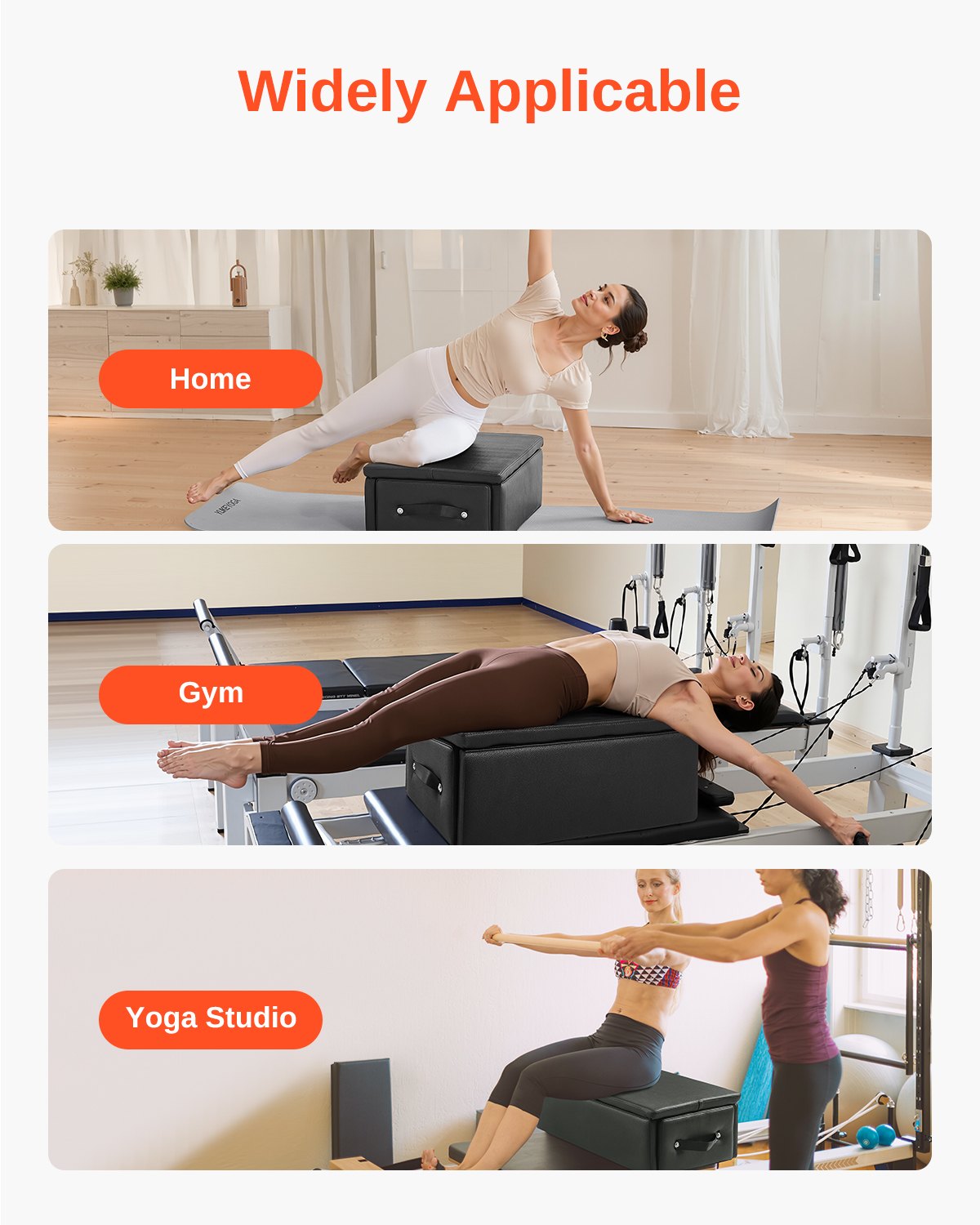 Pilates-Box für Reformer, 25 x 17 x 9 Zoll, Sitzbox für Pilates-Reformer-Übungen, hochwertiges Zubehör aus PU und Holz, verbessert Kraft, Balance und Beweglichkeit, Heim-Fitnessstudio, Schwarz