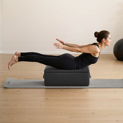 Pilates-Box für Reformer, 25 x 17 x 9 Zoll, Sitzbox für Pilates-Reformer-Übungen, hochwertiges Zubehör aus PU und Holz, verbessert Kraft, Balance und Beweglichkeit, Heim-Fitnessstudio, Schwarz