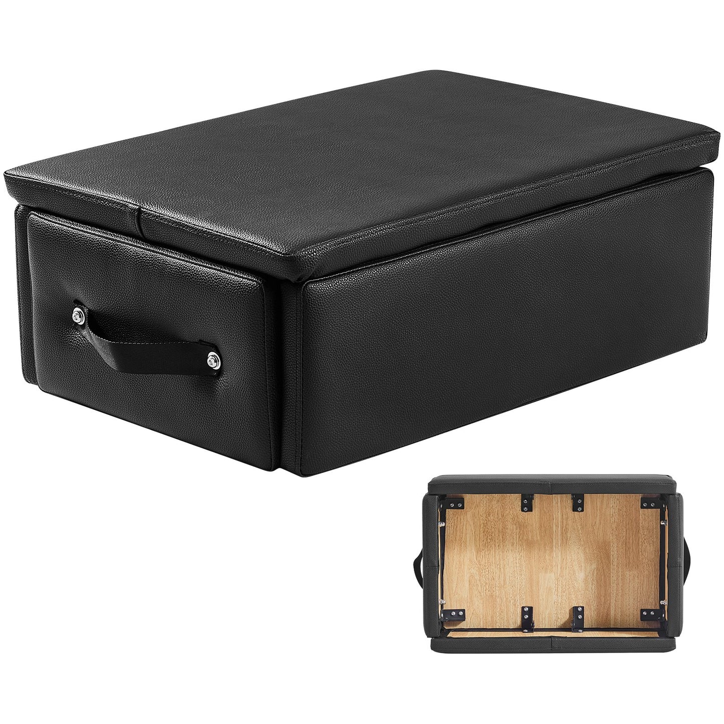 Pilates-Box für Reformer, 25 x 17 x 9 Zoll, Sitzbox für Pilates-Reformer-Übungen, hochwertiges Zubehör aus PU und Holz, verbessert Kraft, Balance und Beweglichkeit, Heim-Fitnessstudio, Schwarz